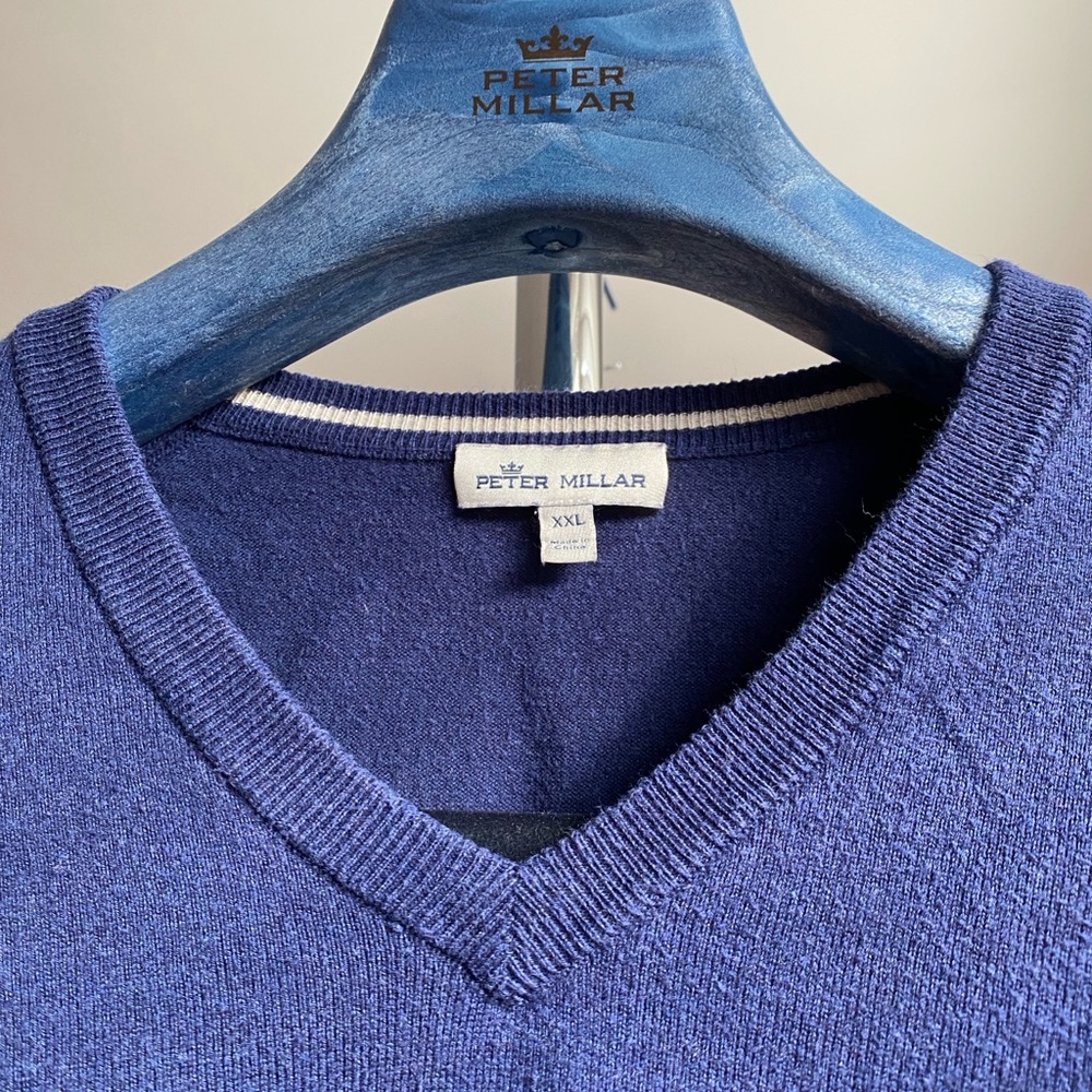 2XL Peter Millar Blue V-Neck Sweater Pima Cotton Silk Cashmere Nylon Men’s XX 2X